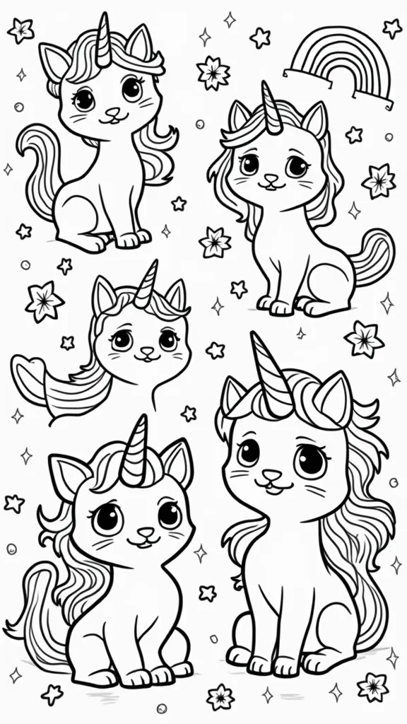 coloriages de chats à licorne